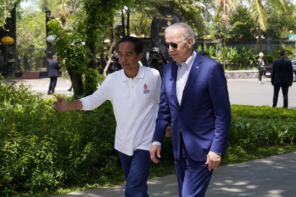 Indonesian President Joko Widodo with US President Joe Biden. The G20 released a statement condemning the war in Ukraine.