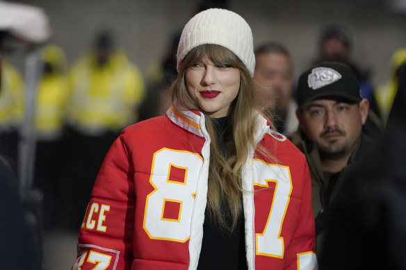 Taylor Swift  at the NFL wild-card playoff between the Kansas City Chiefs and the Miami Dolphins earlier this month.