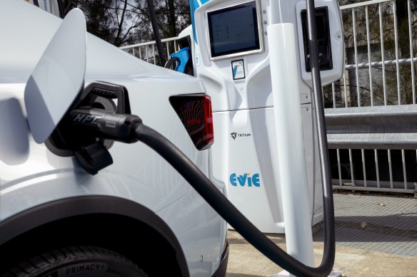 An electronic vehicle charging station. 