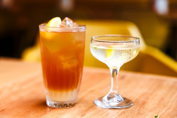 Arnold Palmer and olive oil martini.