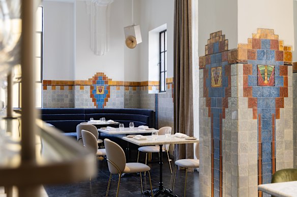 Art deco design features inside the second-floor restaurant of Rodd & Gunn’s global flagship.