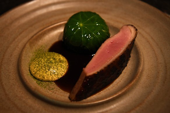 Duck with fermented cabbage and duck-fat hollandaise.