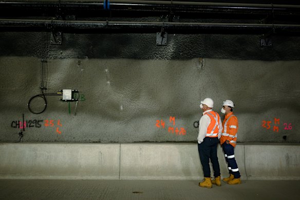 Workers inspect the M6 motorway tunnels.