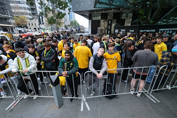 Fans were queuing hours before gates opened at Federation Square.