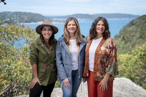 Susie Youssef (left) and Gina Chick (right) join Julia Zemiro (centre) in presenting Great Australian Walks’ second series.