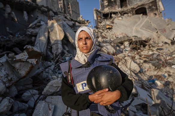 Freelance journalist Mariam Abu Dagga, who had been working with Associated Press and other outlets, poses for a portrait last year.