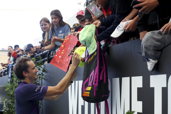 Russia’s Daniil Medvedev signs autographs at the Adelaide International this week.