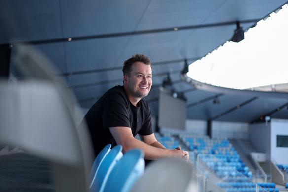 Bondi Sands chief executive and co-founder Shaun Wilson at Melbourne Park announcing the suncare company had renewed its Australian Open sponsorship. 