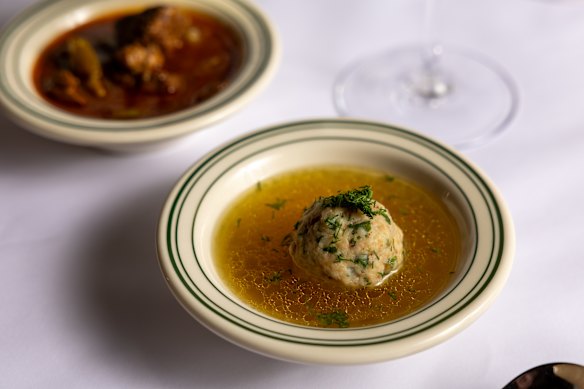 Chicken and matzo ball soup.