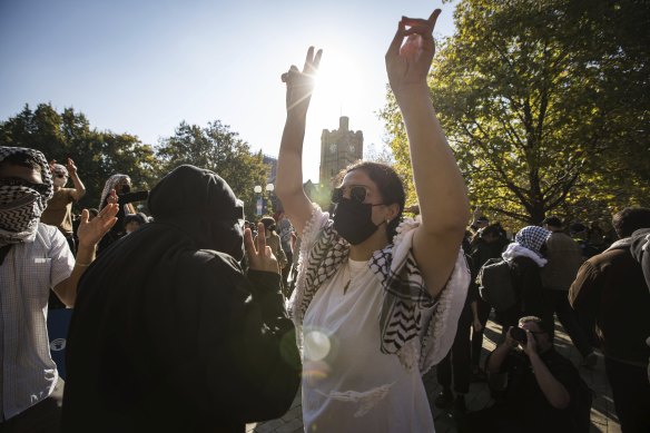 Pro-Palestine protesters at a University of Melbourne rally last month.