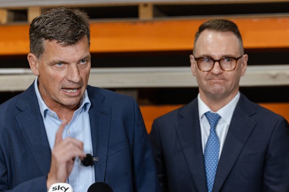 Opposition Leader Angus Taylor (left) and Coalition housing spokesman Andrew Bragg. 