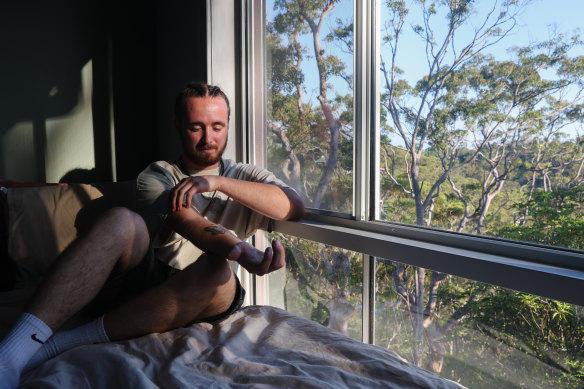 Ollie Kay was sleeping at home in Hornsby Heights when he  was bitten by a funnel web spider last year.
