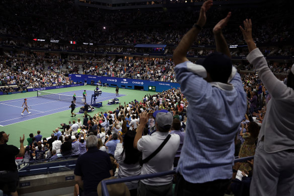 The crowd shows their appreciation for Serena Williams in Arthur Ashe Stadium.