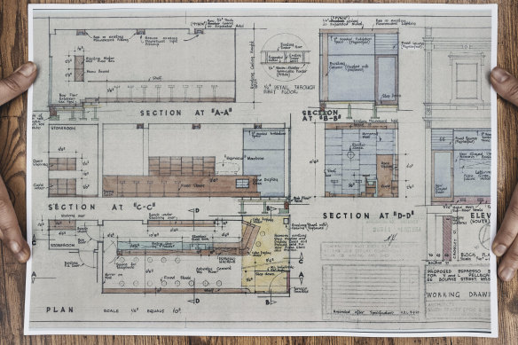 The original 1950s blueprint for Pellegrini’s.