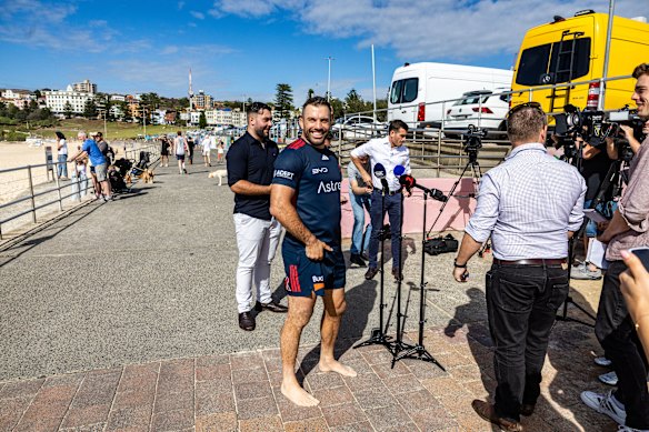 Roosters skipper James Tedesco at Bondi Beach on Tuesday.