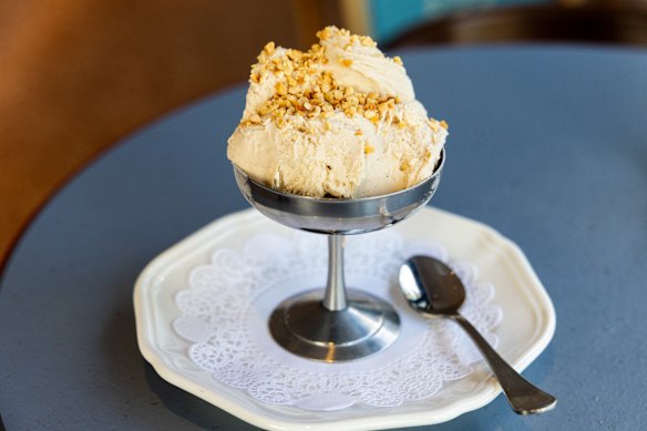 A scoop of hazelnut gelato. 