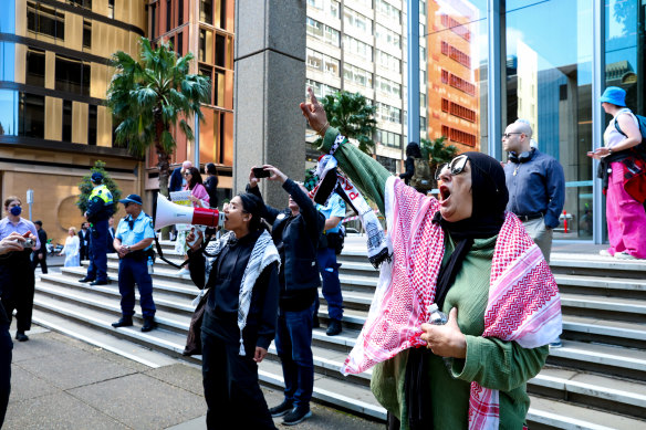 Palestinian protesters outside the Supreme Court on Thursday, after NSW Police applied to cancel rallies.