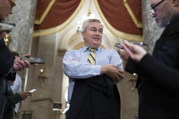 Representative James Comer talks to reporters as he walks to the House chamber, on Capitol Hill in Washington.