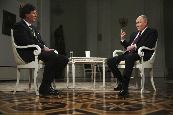 Vladimir Putin was interviewed by former Fox News host Tucker Carlson in February.  Carlson rarely interrupted the Russian president. 