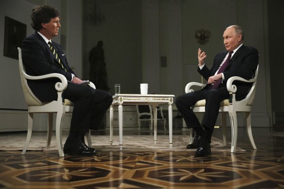 Vladimir Putin was interviewed by former Fox News host Tucker Carlson in February.  Carlson rarely interrupted the Russian president.