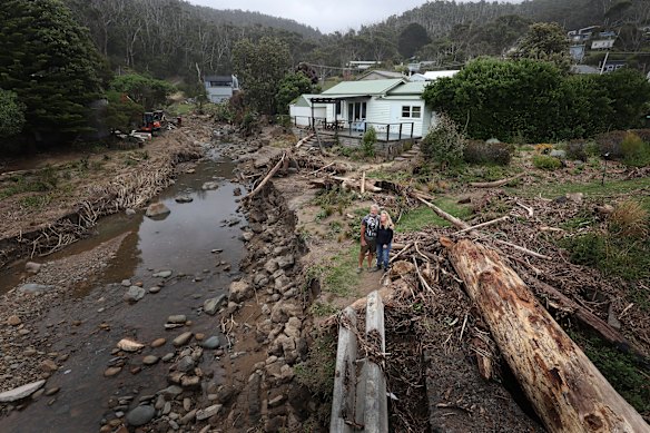 Martin Pirc and Melanie Wood at their property during the week after the flood.
