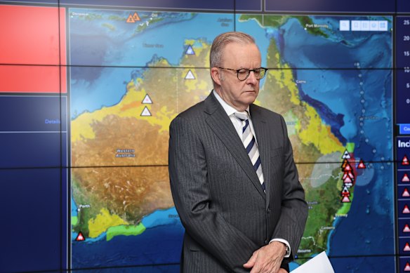Prime Minister Anthony Albanese ahead of a briefing in the national situation room.