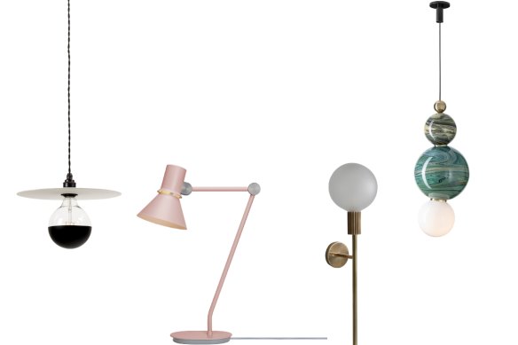 Eclipse 1; Anglepoise Type 80 table lamp; wall light from the Attalos range; and The Spacey pendant lamp.