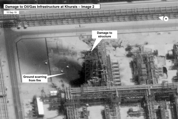 An image provided by the US government showing damage to a Saudi oil site.