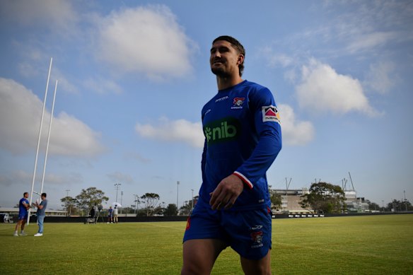 Knights backrower Dylan Lucas in Newcastle on Wednesday.