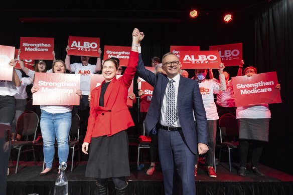 Collins and then-opposition leader Anthony Albanese at a Labor rally in Launceston, Tasmania ahead of last year’s election. 