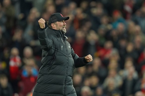 An ecstatic Jurgen Klopp after Liverpool’s big win.