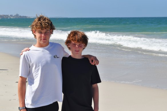Tom, 15, and Harry Linehan, 13, rescued a man who had capsized in his kayak at Sorrento Beach near Hillarys. 