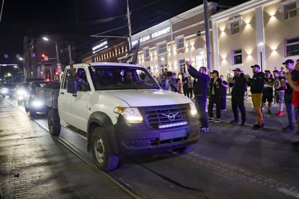 Locals appeared to welcome Wagner Group forces military company as they prep in Rostov-on-Don, Russia.