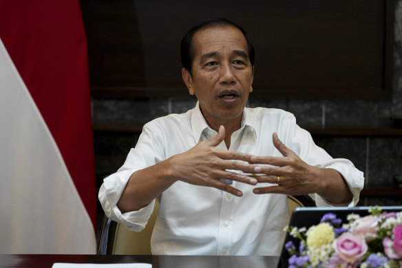 Indonesian President Joko Widodo speaks during an interview at the Presidential Palace in Jakarta.