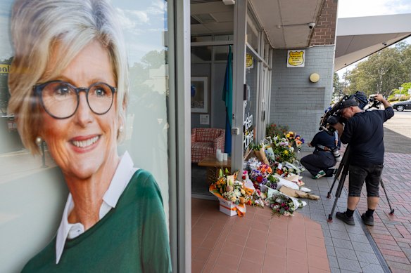 Floral tributes at Helen Haines’ office in Wangaratta.