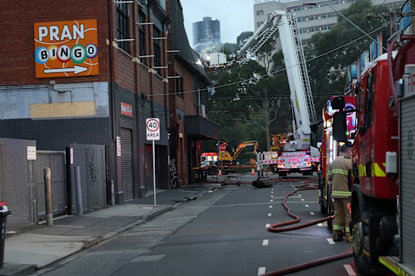 Fire crews continue to fight the fire in the club.