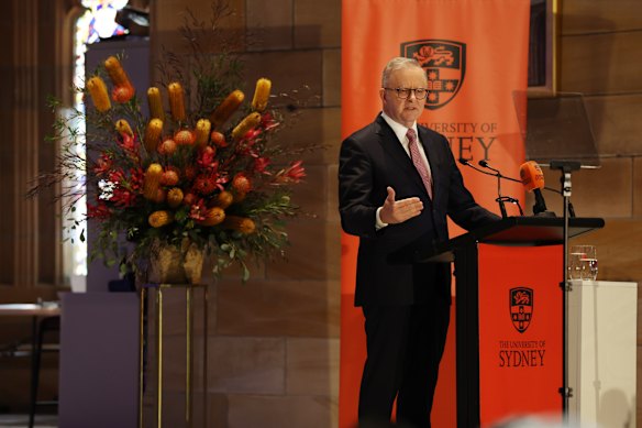Prime Minister Anthony Albanese delivering a speech ‘AI in Australia’s Interests’.