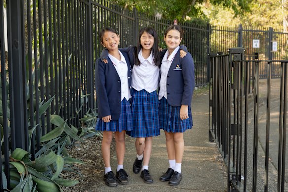  Keira Chee, Melody Zhang, and Selena Mousaviara ahead of sitting the selective test on Friday.