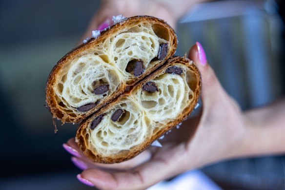 Pain au chocolat cross-section at Self Raised, Merrylands.