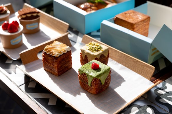Tissue bread in matcha, pistachio, and lemon meringue flavours.  