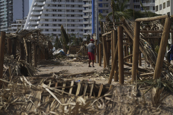 Tourism infrastructure on the beach lays in shambles  in Acapulco.