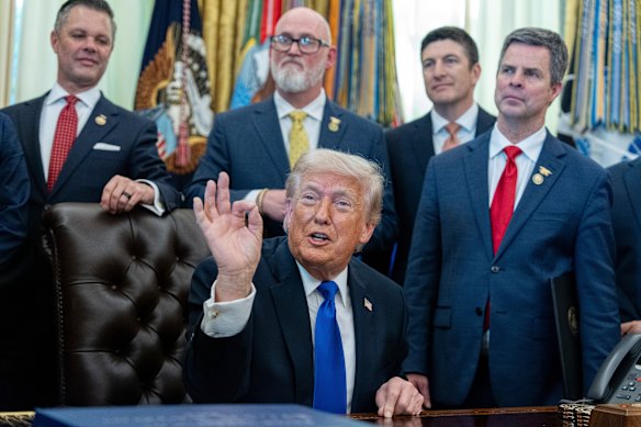 President Donald Trump speaks in the Oval Office of the White House overnight.