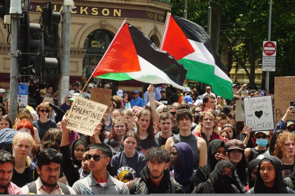 Students rally in support of Palestine in Melbourne last week.