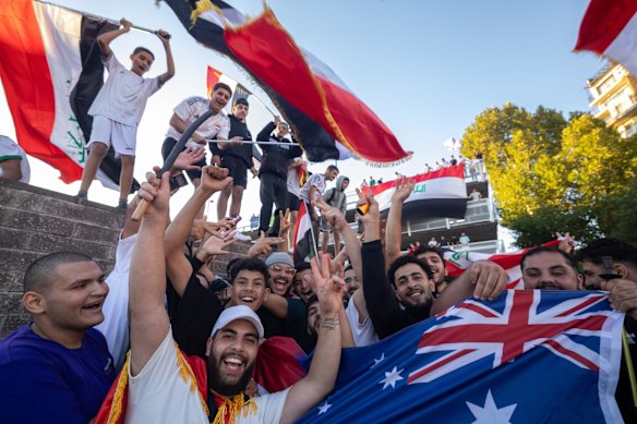 People take to the streets of Fairfield on Wednesday evening to celebrate Iraq’s win.