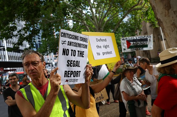 Protesters at Sydney’s Town Hall on Monday afternoon.