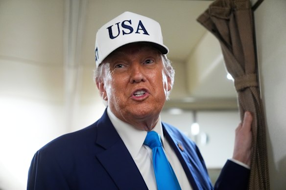 US President Donald Trump on Air Force One on Friday. He says he has no plans to speak with Elon Musk and isn’t thinking about the Tesla boss.