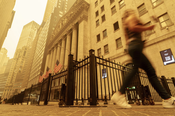 Wall Street is covered in haze from the Canadian bushfires.