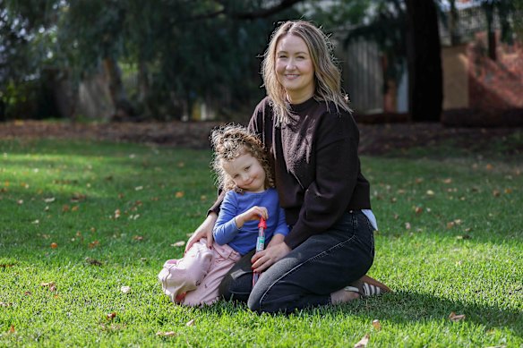 “One and done” families like Elise Tobin’s are more common due to the cost of living, housing affordability and worry about the future. Tobin is pictured with her four-year-old daughter, Hazel.