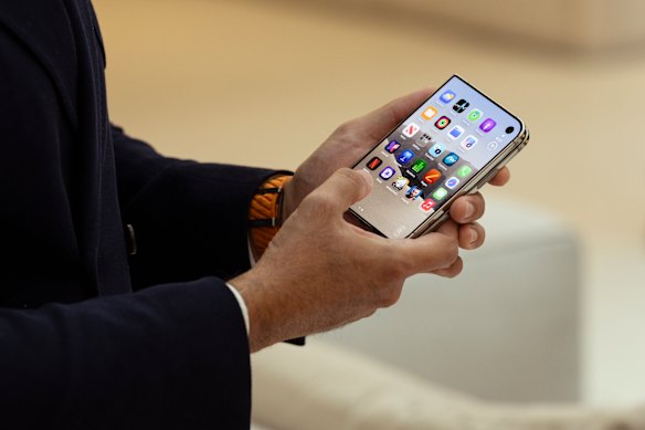 A demonstration of Apple’s iPhone Duo at Apple Park in Cupertino, California on September 19.