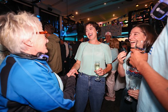 Kate Chaney at her campaign party on Saturday evening.
